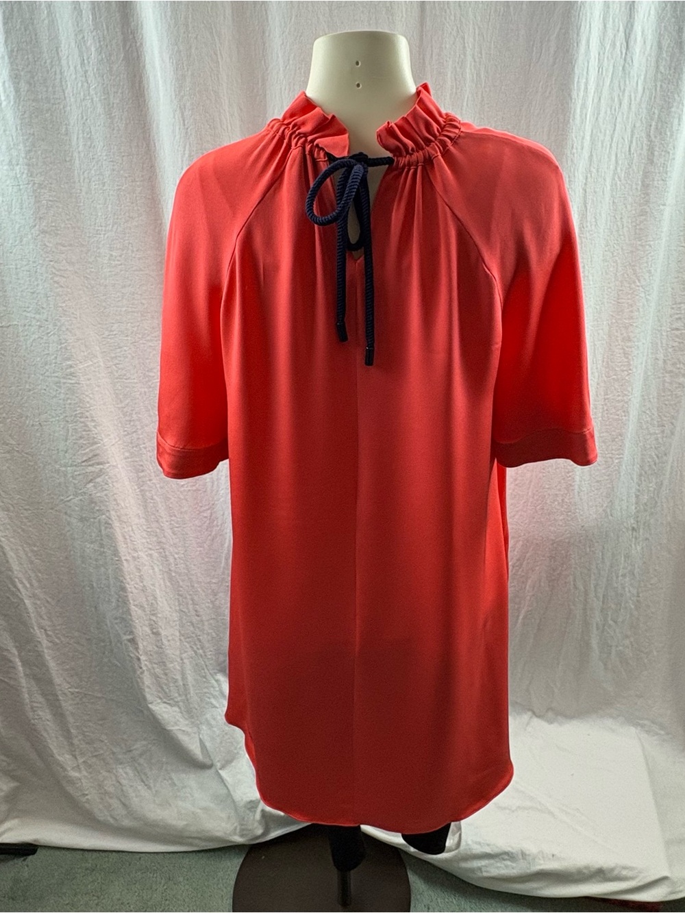 Roksanda Silk Tent Dress Ruffled Mock Neck Coral 10 - Picture 4 of 12